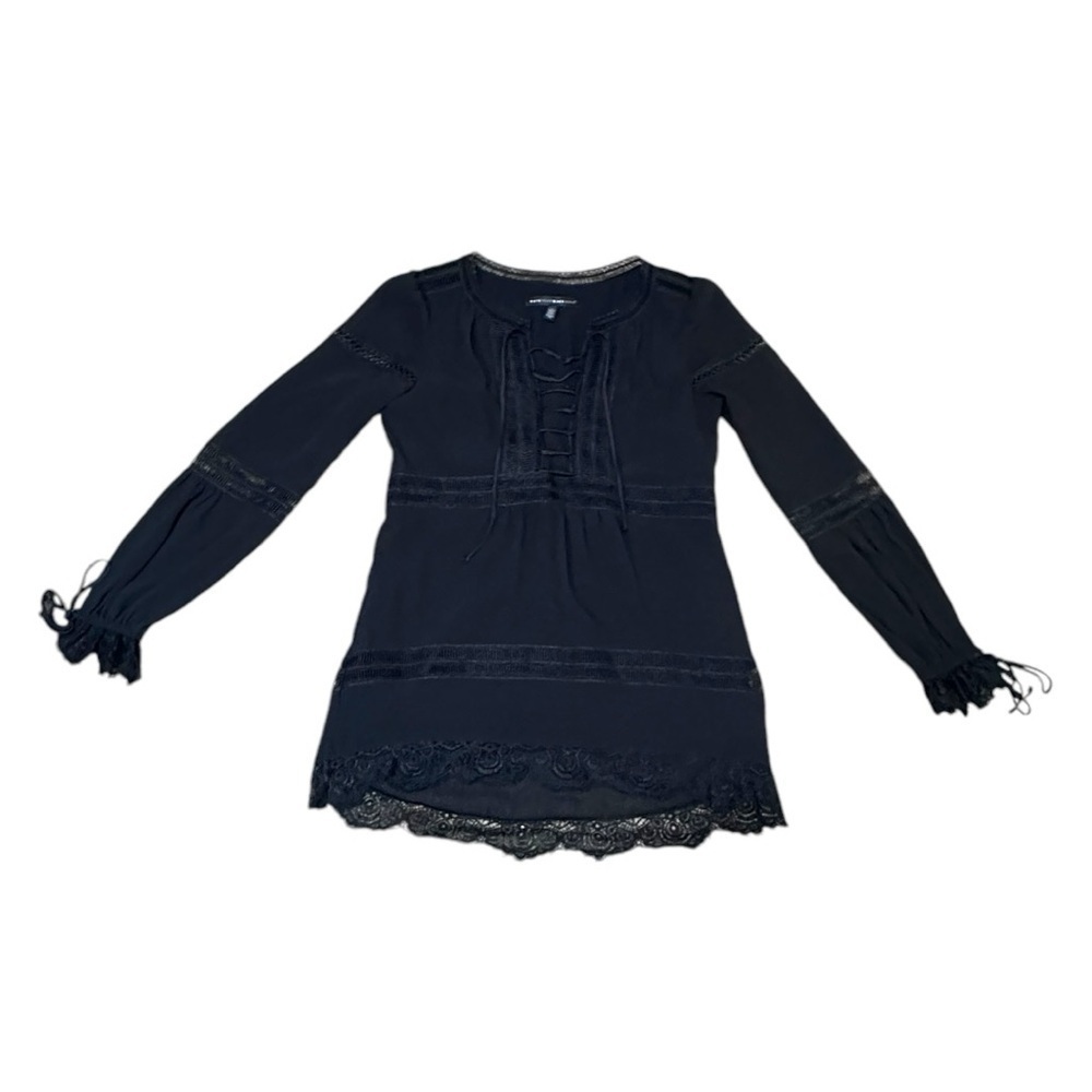 WHBM Black Peasant Style Blouse Size 0